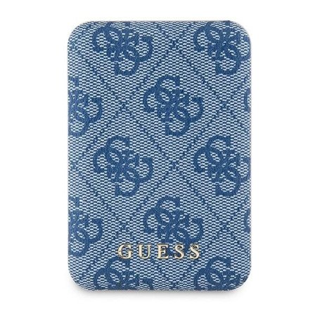 Guess Powerbank induktiv 15W GUPB5FP4EMGB 5000mAh blå/blå 4G Läder Metall Logo MagSafe