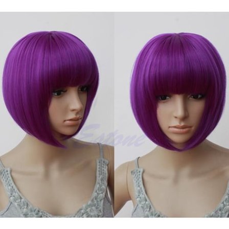 IC Sexy Dame Kort Bob Cut Fancy Dress Parykker til Leg Kostume Fuld Paryk Par Lilla