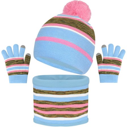 Vinterhue, handsker og halstørklæde sæt til børn, fleeceforet pompom hue og vanter til små drenge og piger, udendørs legesæt til koldt vejr til aldre
