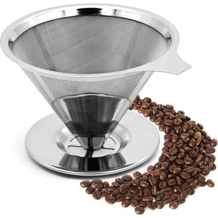 ING Kahvinsuodatinpidike - kaksikerroksinen suodatin - ruostumattomasta teräksestä valmistettu verkko