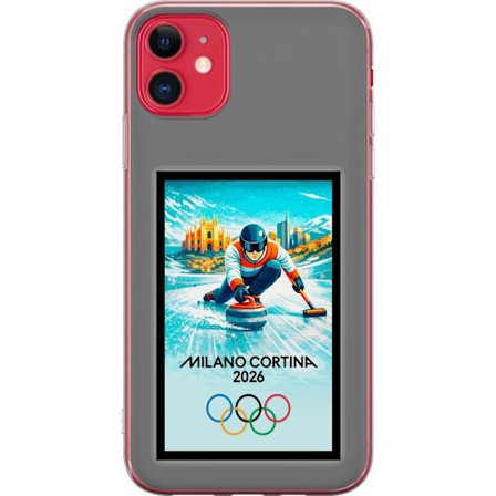 Yhteensopiva Puhelinkuori Apple iPhone 11 Jääkiekkoilukuva, jossa pelaajat liikkuvat jäällä, Milano Cortina 2026, Milanin maamerkit ja olympialaisten