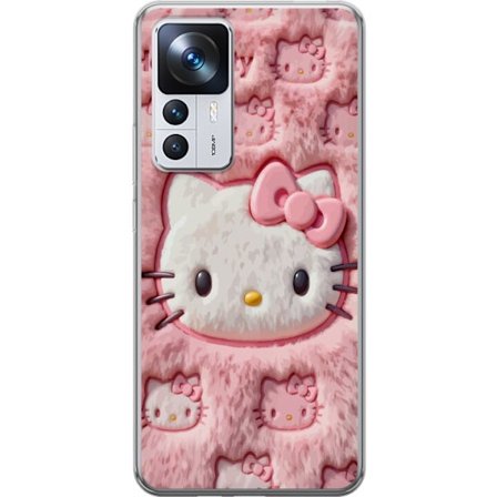 Yhteensopiva Puhelinkuori Xiaomi 12T Pro Hello Kitty vaaleanpunainen pörröinen tausta, jossa on ikoninen kasvot ja kawaii-esteettisyys