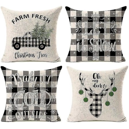 Sort Hvid 20x20 tommer Sæt af 4 Buffalo Plaid Landhus Dekoration