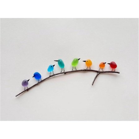 Sea Glass Rainbow Birds, Sea Glass Art, Sea Glass & Drivwood Picture, Rainbow Bird Wall Decoration, Perfect Gift for Christmas Birthday Halloween