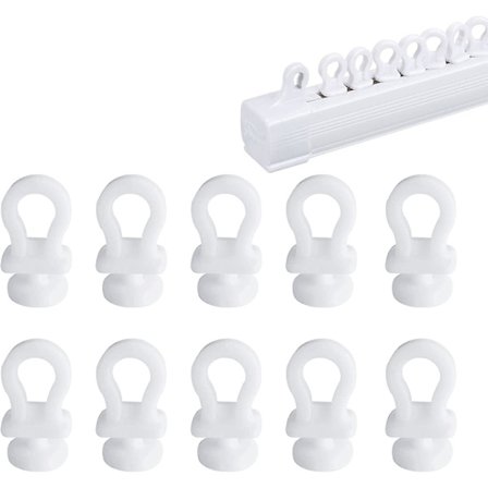 100 stk. gardinkroge til skinner, 10mm gardinglidere, hvide plastikgardinruller