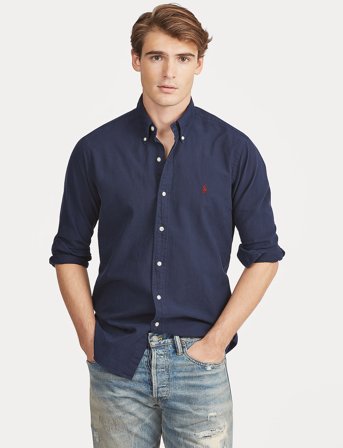 Polo Ralph Lauren Slim Fit Garment-Dyed Oxford Shirt - Navy - XXL
