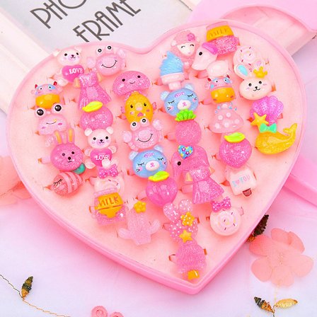 Tegneseriefigur Prinsesse Børneringe Legetøj Pige Tilbehør - 36 Jelly Stykker