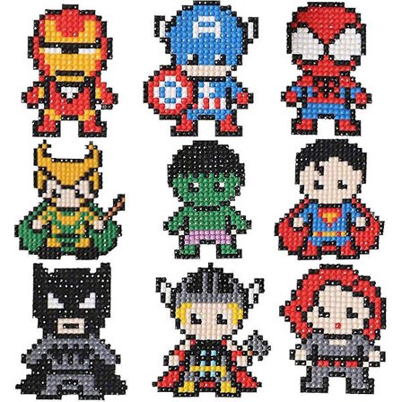 9 stk The Avengers Diamond Painting Stickers Kits for barn, Diy Cartoon Paint By Numbers Diamonds Mosaic Stickers Arts Diamond Craft Stickers Gave