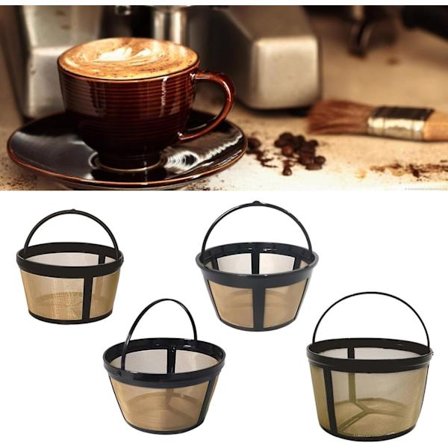 4 pakker Genanvendeligt Gyldent Kaffekurvfilter - Robust Metalsi til 4/6/8/12 Kop Kaffemaskiner, Permanent Filterudskiftning