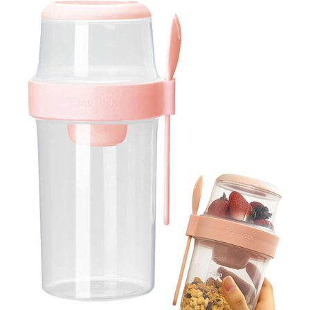 Müsli To Go-Mugg - 1070ml Behållare för Overnight Oats | Återanvändbar Flaska med Fack för Topping, Silikonburkar för Overnight Oats, Mjölk To Go-