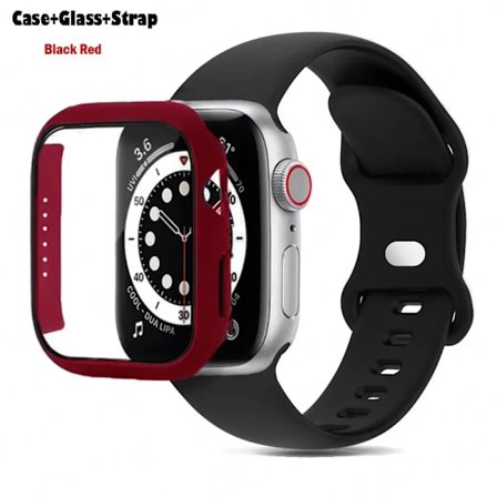 Glas+Fodral+Armband kompatibelt Apple Watch armband 44mm 41mm 45mm 40mm 38mm 42mm Silikonarmband iWatch serier 9 8 3 4 5 6 SE 7 klockarmband