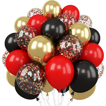 Røde og svarte ballonger, 60 pakker 12 tommers røde, svarte og gullballonger, svarte og røde ballonger for kasinotemafestdekorasjoner, eksamen