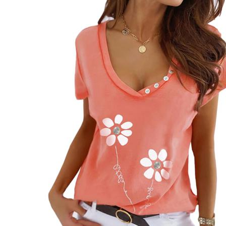 Dam V-ringad Blommönster Casual Print Dam Kortärmad Blou