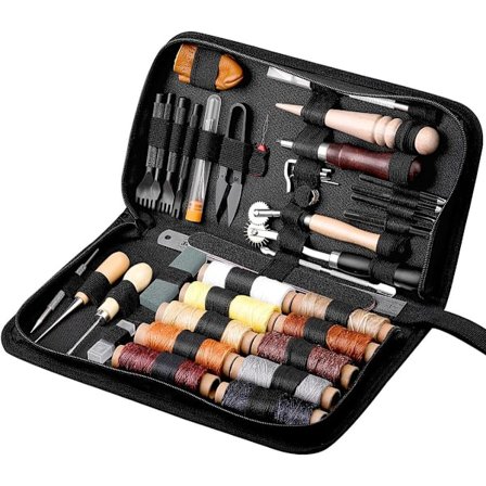 ING Professionelt Læderarbejdsværktøjssæt Læderhåndværkssæt med vokset tråd, rillejern, syl til syning af sadelarbejde, tøj og DIY