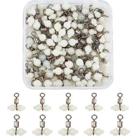 100 stykker 2 størrelser 3-veis kryssfiskesvirvler med selvlysende perle