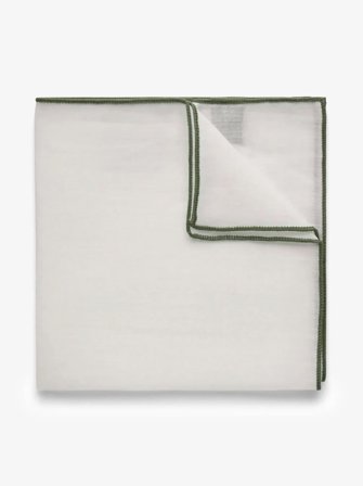 John Henric Men's Olive Green & White Pocket Square Linen Size Onesize