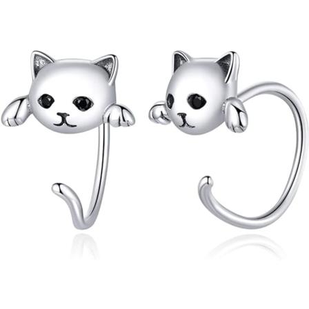 Kattörhängen för kvinnor 925 Sterling Silver Söta djurserier St