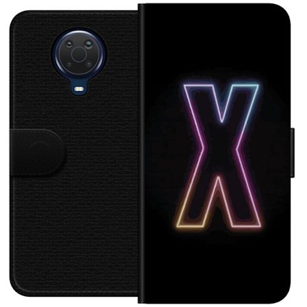 Yhteensopiva Lompakkokotelo Nokia Nokia G20 Neonkirjain X voimakkaissa väri vaihteluissa mustaa taustaa vasten, voimakas typografinen suunnittelu sel