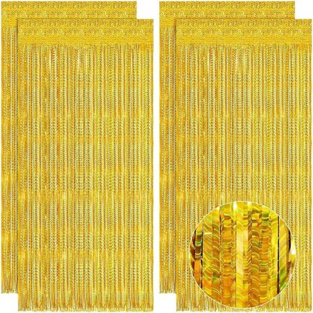 4 stk. 0,97 m x 1,98 m Foliegardin Baggrund, Foliefransgardiner til Fødselsdag Bryllup Jul Babyshower Frost Party Dekor Guld