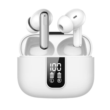 Trådløse Bluetooth-hovedtelefoner, 40 timers spilletid, trådløst headset med berøringsfunktion, IP7 vandtætte in-ear hovedtelefoner, hvid