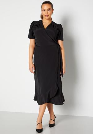 John Zack Curve - Short Sleeve Wrap Frill Curve Dress 46 (UK18) - Black - Klänningar - Dam - Bubbleroom Omlottklänning