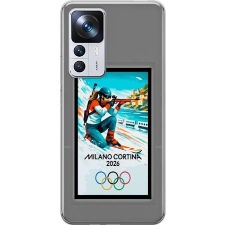 Kompatibelt Mobildeksel til Xiaomi 12T Retroplakat Cortina Milano 2026 med fjell, vintersportsutøvere, italienske trikolor, Milano-katedralen og olymp