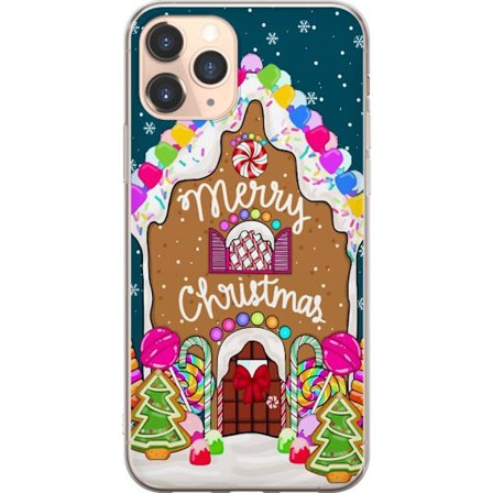 Kompatibelt Mobilskal till Apple Apple iPhone 11 Pro Pepparkakshus med färgglatt godis snö och Merry Christmas-text, perfekt för julälskare som vi