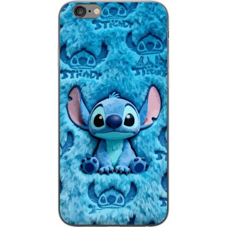 Kompatibelt Mobildeksel til Apple Apple iPhone 6 Plus Stitch sitter på fluffy blått mønster med sitt ansikt og ører gjentatt som tekstur, noe som