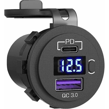 48 W:n USB-C-autonlaturi, 12 V/24 V:n PD&QC 3.0 -autonlaturi LED-jännitteenmittarilla ja päälle/pois-kytkimellä Nopea autonlaturi (hy)