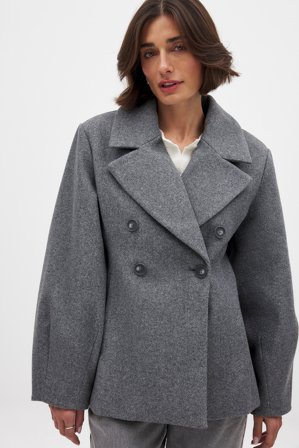 NA-KD Kort kappa med dubbelknäppning - Vårjackor - Grå - EU 40