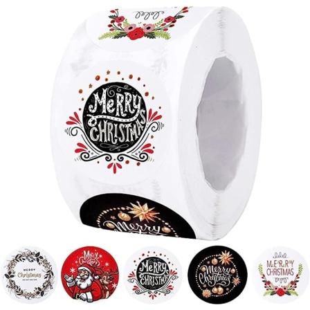 500 Stykker God Jul Klistremerker Etiketter Rull 1,5 Tommer 5 Design Runde Jul D209 style