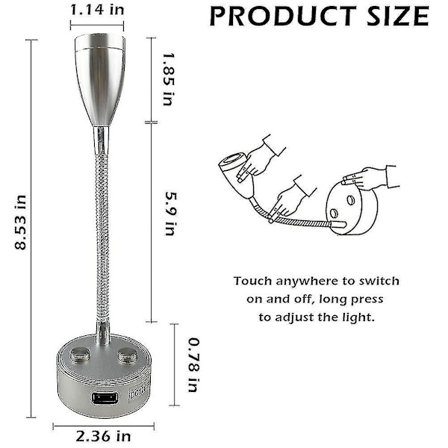 12v-24v LED-læselampe, Rv-dæmpbar læselampe med USB-oplader, til campingvogn, rejselastbil, trailer, Rv-sengelampe, 2 stk. - sort