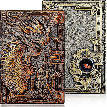 2 stk. Drage Skinnjournal Drage Skinnnotatbok Preget Skinnjournal Vintage Skrivenotatbok Antikk (Rød Bronse, Grønn Bronse)