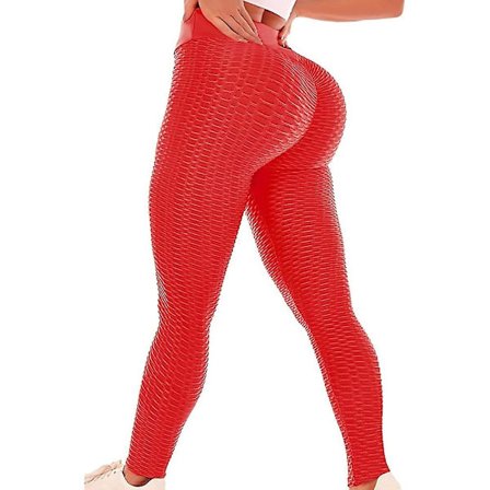 Damleggings med hög midja, yogabyxor, Tiktok Scrunch Butt Jacquard Ruched Booty Tights, magkontroll, rumplyft, grå, vit, svart, lila, Fitn Red