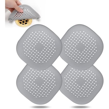 Hårfanger til afløb, firkantet afløbsdæksel til brusebad, silikone hårstopper med sugekop, let at installere, egnet til badeværelse/køkken, 4 stk. (
