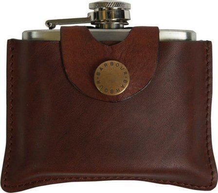 Barbour 4oz Hinged Hipflask Brown
