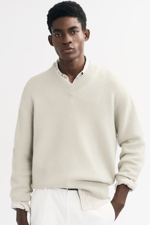 Soft Goat - Men's V-neck - Men cashmere sweater - XXL - Chalk