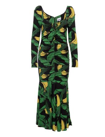 Printed Drapey Jersey Gathering Midi Dress Knälång Klänning Multi/mönstrad Ganni
