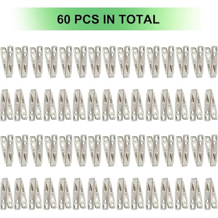 60 stk., Klesklyper i rustfritt stål, metallklyper, klyper med oppbevaringsboks for klær, sokker, matforsegling, bilder