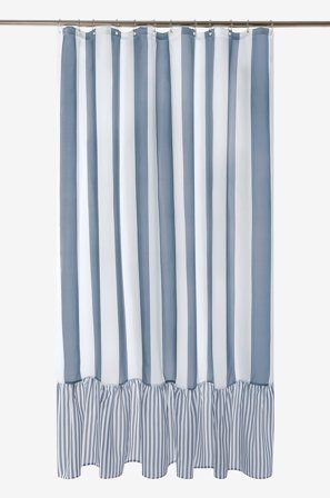 Jotex - Dusjforheng Med Volangen Gråblå/hvit - ANDREA - Kjøp Dusjforheng hos Jotex