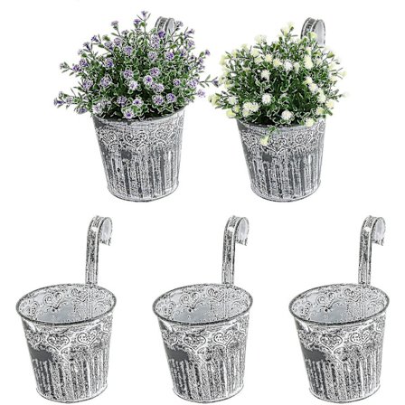 5 stk. Vinage Stil Jern Hængende Blomsterpotter Med Kroge Håndtag Plantebøtte