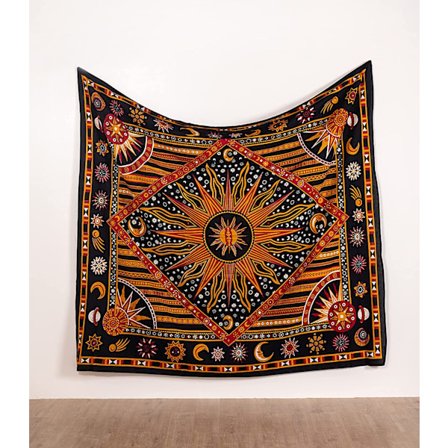 Sol Måne Hippie Mandala Brændende Sol Psykedelisk Gobelin Orange