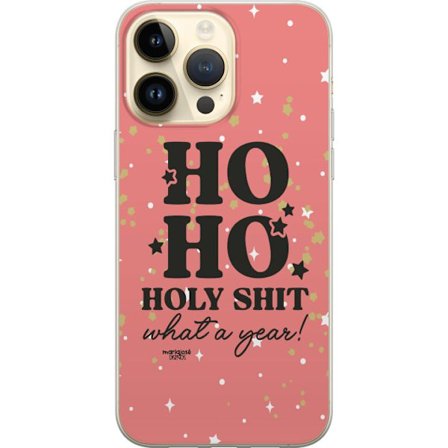 Kompatibelt Mobilskal till Apple Apple iPhone 15 Pro Max HO HO Holy Shit What a Year humorsitiskt rosa julmotiv med glitterstjärnor perfekt för tren