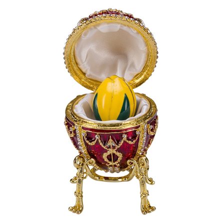 Faberge stil æg Rosebud Smykkeskrin med Blomst 9,5 cm rød