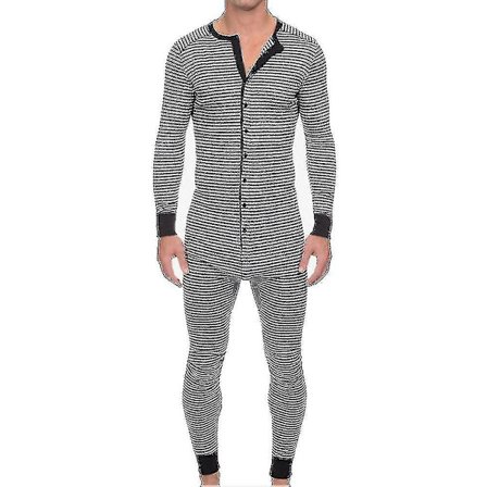 Herrpyjamas randig långärmad jumpsuit sovpjamas