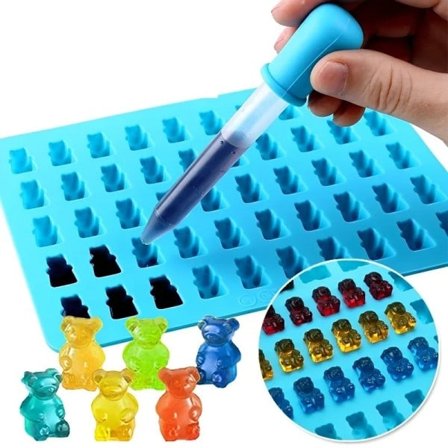 50 Grids Gummy Bear Mould Silikon Söt Björn Gelé Mögel med Dropper Godis choklad fondant formar