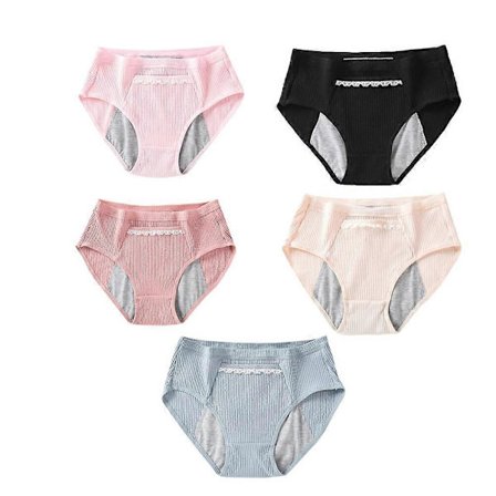 5 stk. Bomulds Trusser til Menstruation Lækagesikre Menstruationstrusser Periodetrusser Sunde Sømløse Sanitetstrusser til Kvinder - Størrelse L_yux