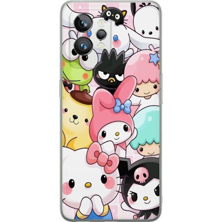 Yhteensopiva Puhelinkuori Realme GT2 Pro Tiheä kuvio suloisia hahmoja, joilla on suuret silmät eri väreissä ja ilmeissä LABUBU-tekstillä