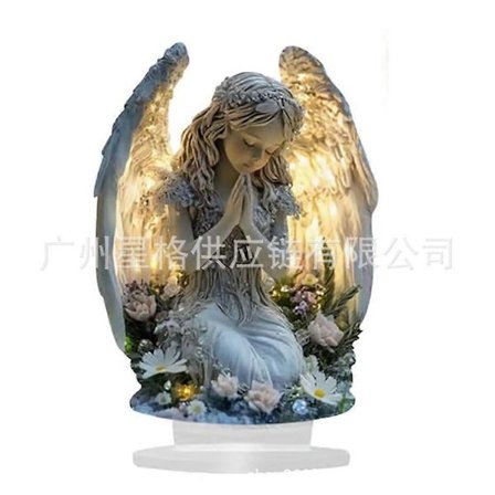 Solar Engel Have Statue Udendørs, Resin Engel Statuer Solar Figur Lys Udendørs Vandtæt, Engel Skulptur til Udendørs Have Gårdhave Grav C