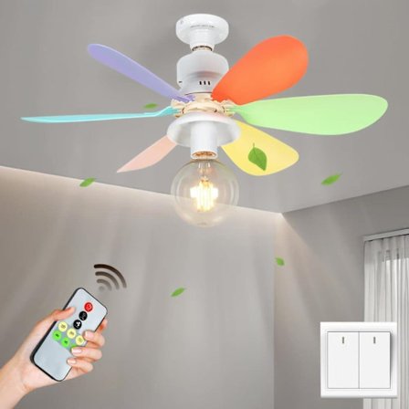 Takfläkt med Lampa 42/52 cm, E27 Sockel, Dimbar LED, Takfläkt för Sovrum/Kök_OF